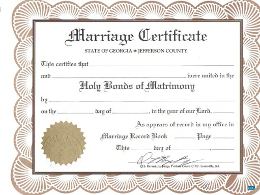 Download USA Georgia marriage registrar marriage certificate Photoshop template